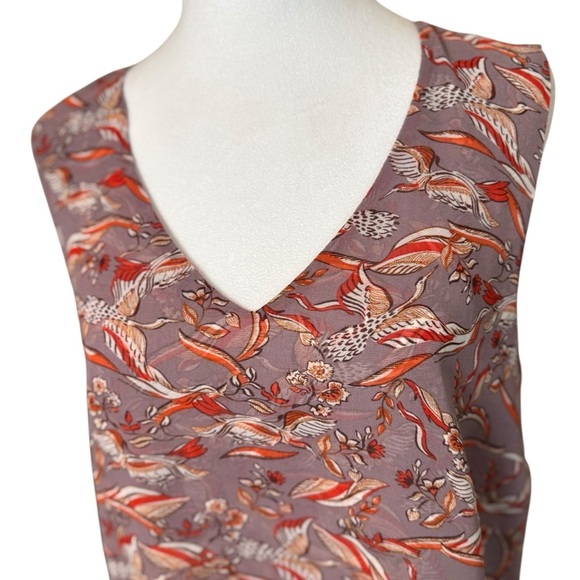 CAbi Good Luck Blouse Ribbon Crane V Neck Sleeveless Bird Print Womens Medium M - Picture 3 of 11